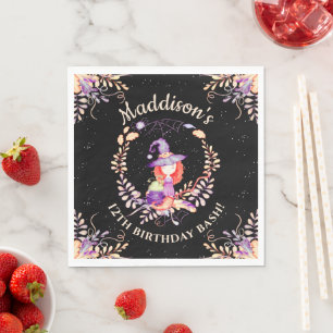 Girl Witch Birthday Waterverf Servet