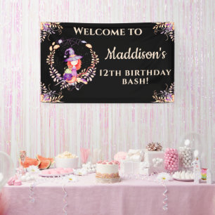 Girl Witch Birthday Waterverf Spandoek