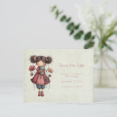 Girl with A Frog Doll Cute Whimsical Aankondigingskaart (Staand voorkant)