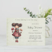 Girl with A Frog Doll Cute Whimsical Baby Shower Kaart (Staand voorkant)