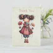 Girl with A Frog Doll Cute Whimsical Bedankkaart (Staand voorkant)