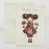 Girl with A Frog Doll Cute Whimsical Bedankkaart (Voorkant / Achterkant)