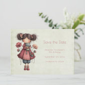 Girl with A Frog Doll Cute Whimsical Birthday Save The Date (Staand voorkant)