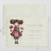 Girl with A Frog Doll Cute Whimsical Birthday Save The Date (Voorkant / Achterkant)