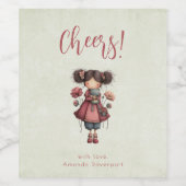 Girl with A Frog Doll Cute Whimsical Cheers Wijn Etiket (Enkel label)