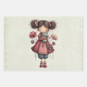 Girl with A Frog Doll Cute Whimsical Inpakpapier Vel (Voorkant 3)