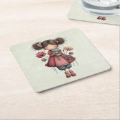 Girl with A Frog Doll Cute Whimsical Kartonnen Onderzetters (Schuin)