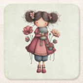Girl with A Frog Doll Cute Whimsical Kartonnen Onderzetters (Voorkant)