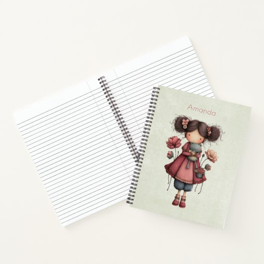 Girl with A Frog Doll Cute Whimsical Notitieboek (Binnen)