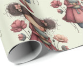 Girl with A Frog Doll Cute Whimsical Pattern Cadeaupapier (Rol Hoek)