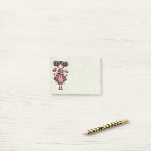 Girl with A Frog Doll Cute Whimsical Post-it® Notes (Op bureau)