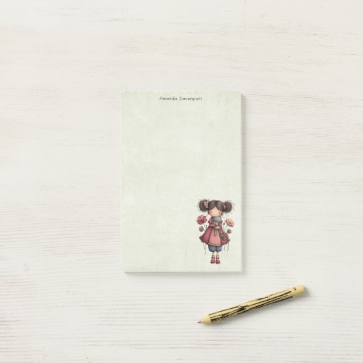 Girl with A Frog Doll Cute Whimsical Post-it® Notes (Op bureau)