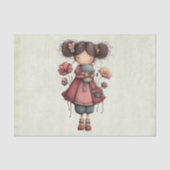 Girl with A Frog Doll Cute Whimsical Tissuepapier (Voorkant)