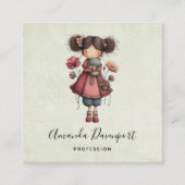 Girl with A Frog Doll Cute Whimsical Vierkante Visitekaartje (Voorkant)