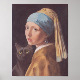Girl with a Pearl Earring and cat Johannes Vermeer Poster