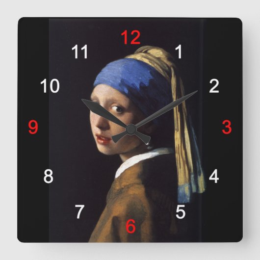 Girl with a Pearl Earring Vierkante Klok (Voorkant)