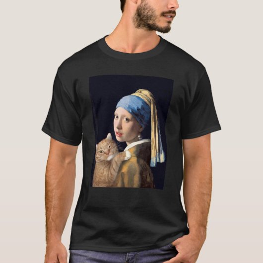 Girl With A Pearl Earring With Orange Cat  Paintin T-shirt (Voorkant)