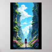 Girl with backpack walking towards fantasy crystal poster (Voorkant)