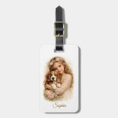 Girl with Beagle Puppy Bagagelabel (Voorkant verticaal)