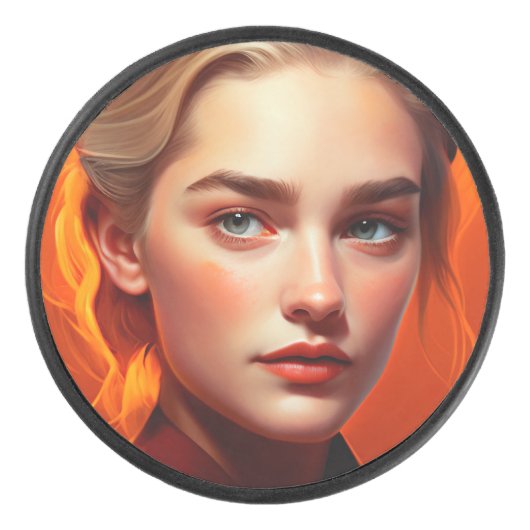 Girl with blue eyes hockey puck (Voorkant)