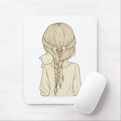 Girl with Braid and Cat Illustration – Soft Pastel Muismat (Met muis)