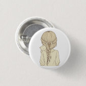 Girl with Braid and Cat Illustration – Soft Pastel Ronde Button 3,2 Cm (Voorkant /achterkant)