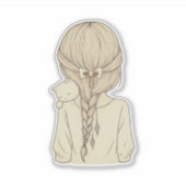 Girl with Braid and Cat Illustration – Soft Pastel Sticker (Voorkant)