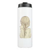 Girl with Braid and Cat Illustration – Soft Pastel Thermosbeker (Voorkant)