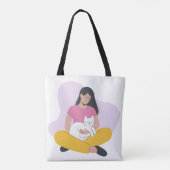 Girl with Cat – Cute Minimalist Cat Lover Tote Bag (Achterkant)