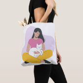 Girl with Cat – Cute Minimalist Cat Lover Tote Tote Bag (Dichtbij)