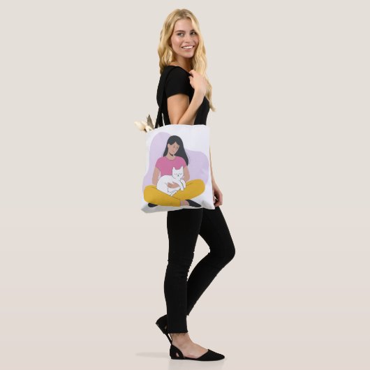 Girl with Cat – Cute Minimalist Cat Lover Tote Tote Bag (Op model)