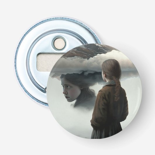 Girl with clouds button flesopener (Voorkant)