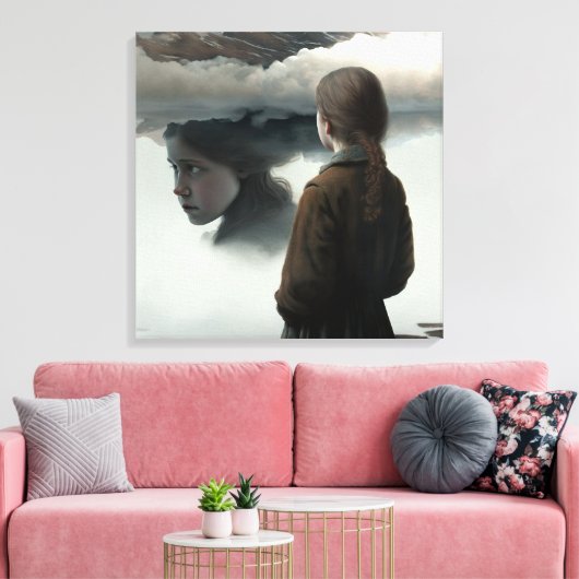Girl with clouds canvas afdruk (Insitu (Woonkamer))
