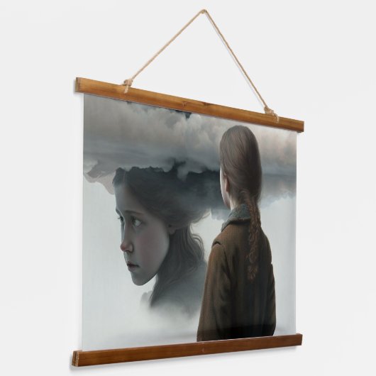 Girl with clouds hangend wandkleed (Gebogen)