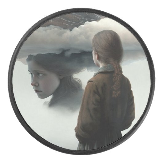 Girl with clouds hockey puck (Voorkant)