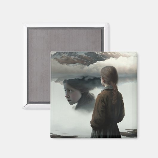 Girl with clouds magneet (Voorkant / Achterkant)