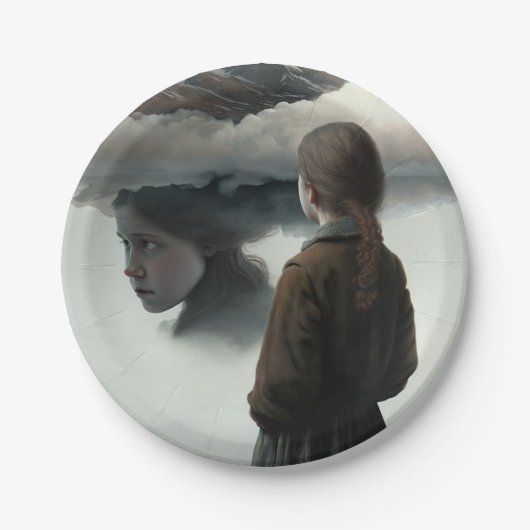 Girl with clouds papieren bordje (Voorkant)