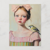 Girl with Cute Bird on Her Shoulder Briefkaart (Voorkant)