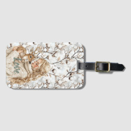 Girl with Deer Christmas Bagagelabel