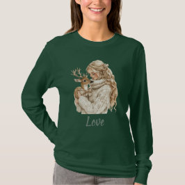 Girl with Deer Christmas T-shirt