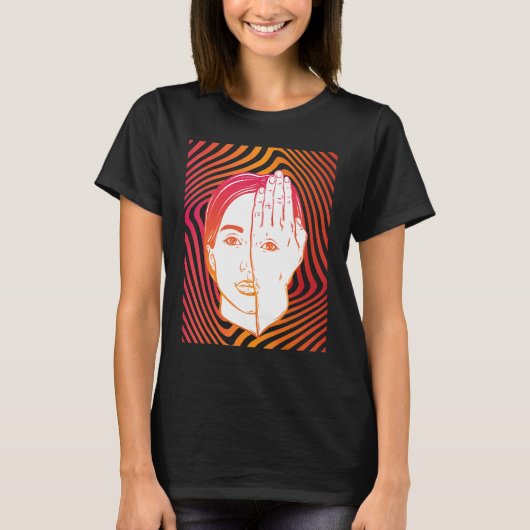 Girl With Eye On Hand Psychedelic Hypnotic Backgro T-shirt (Voorkant)