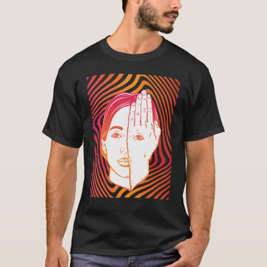 Girl With Eye On Hand Psychedelic Hypnotic Backgro T-shirt (Voorkant)