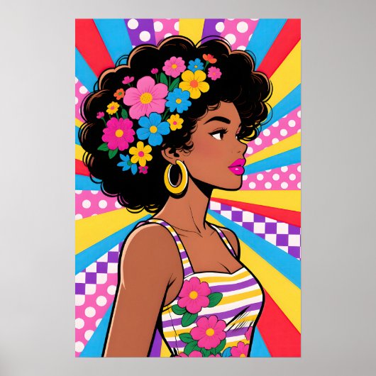 Girl with Flowers Pop Art Poster (Voorkant)