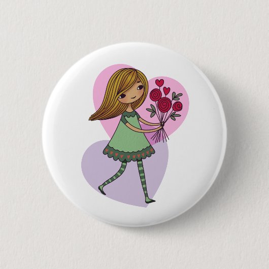 Girl With Flowers Ronde Button 5,7 Cm (Voorkant)