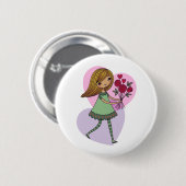 Girl With Flowers Ronde Button 5,7 Cm (Voorkant /achterkant)