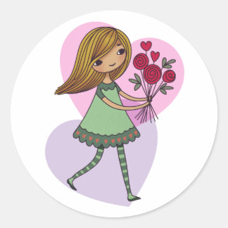 Girl With Flowers Ronde Sticker