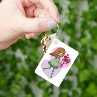 Girl With Flowers Sleutelhanger
