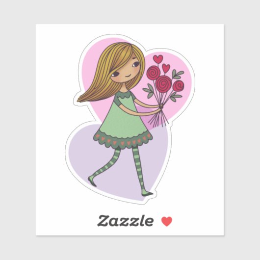 Girl With Flowers Sticker (Vel)