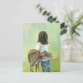 "Girl with Greyhound" Briefkaart Dog Art (Staand voorkant)