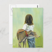 "Girl with Greyhound" Briefkaart Dog Art (Voorkant / Achterkant)